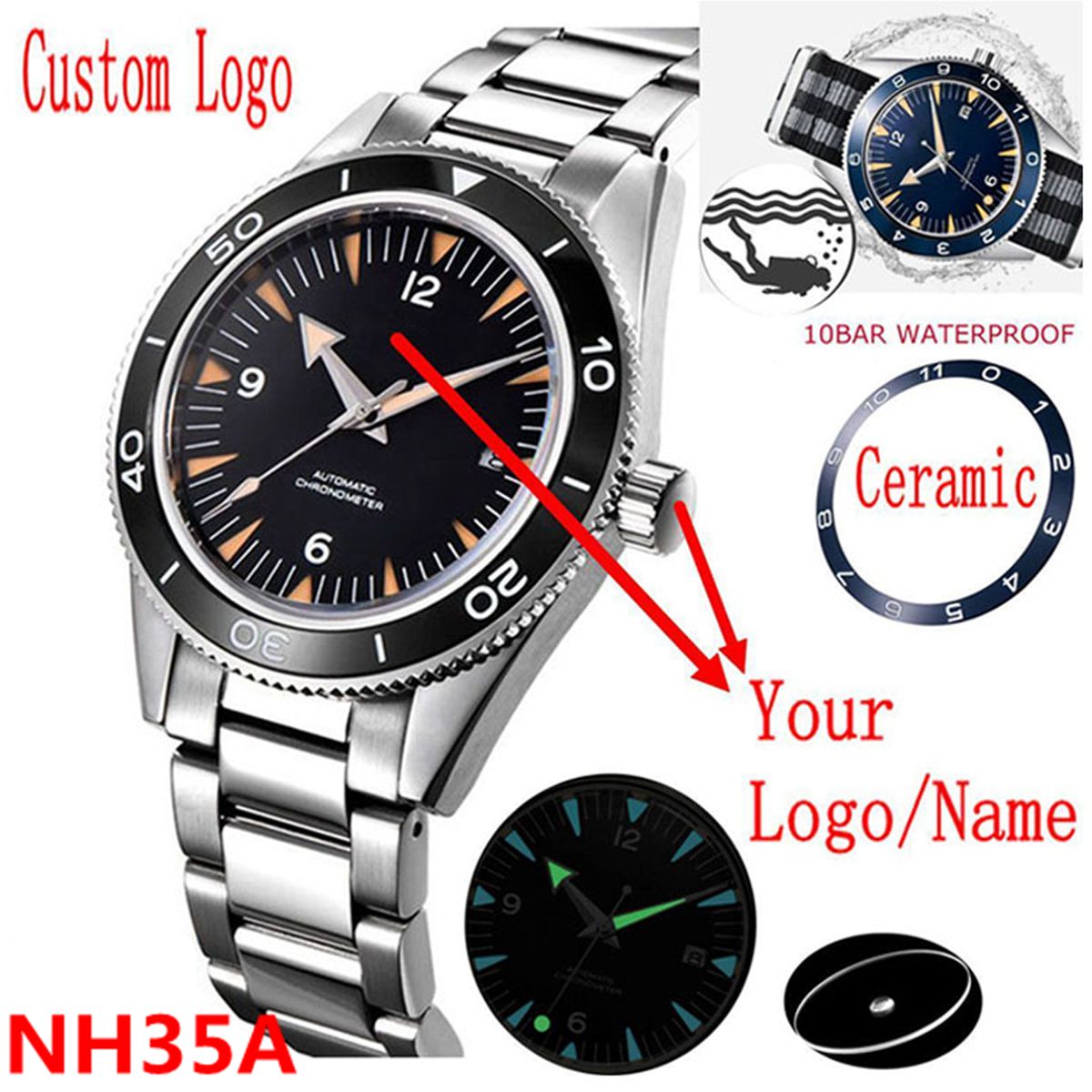 Jewelry Style Watches - カスタムロゴ NH35 ムーブメント腕時計 10bars メンズ 41