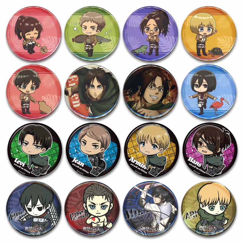Levi Jewelry & Watches Inc - チタンへの丸いラペルピン,漫画のバッジ,創造的なアクセサリー,エレンイェーガー,レヴィ,ミカサ,帽子,衣類,ジュエリー,ギフト