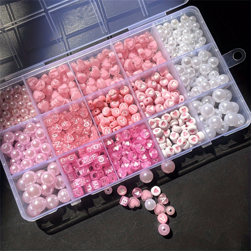 Charm Bracelet Beads - 10個入りピンクアルファベットボックス、アクリルビーズ、手作りジュエリーメイキングキット、DIY各種ジュエリーメイキングセット。