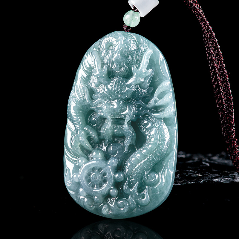 Necklace Pendant - ビルマ翡翠ドラゴンペンダントネックレス ビルマ翡翠石 ファッションアクセサリー デザイナーチャーム 彫刻入りお守り 高級品