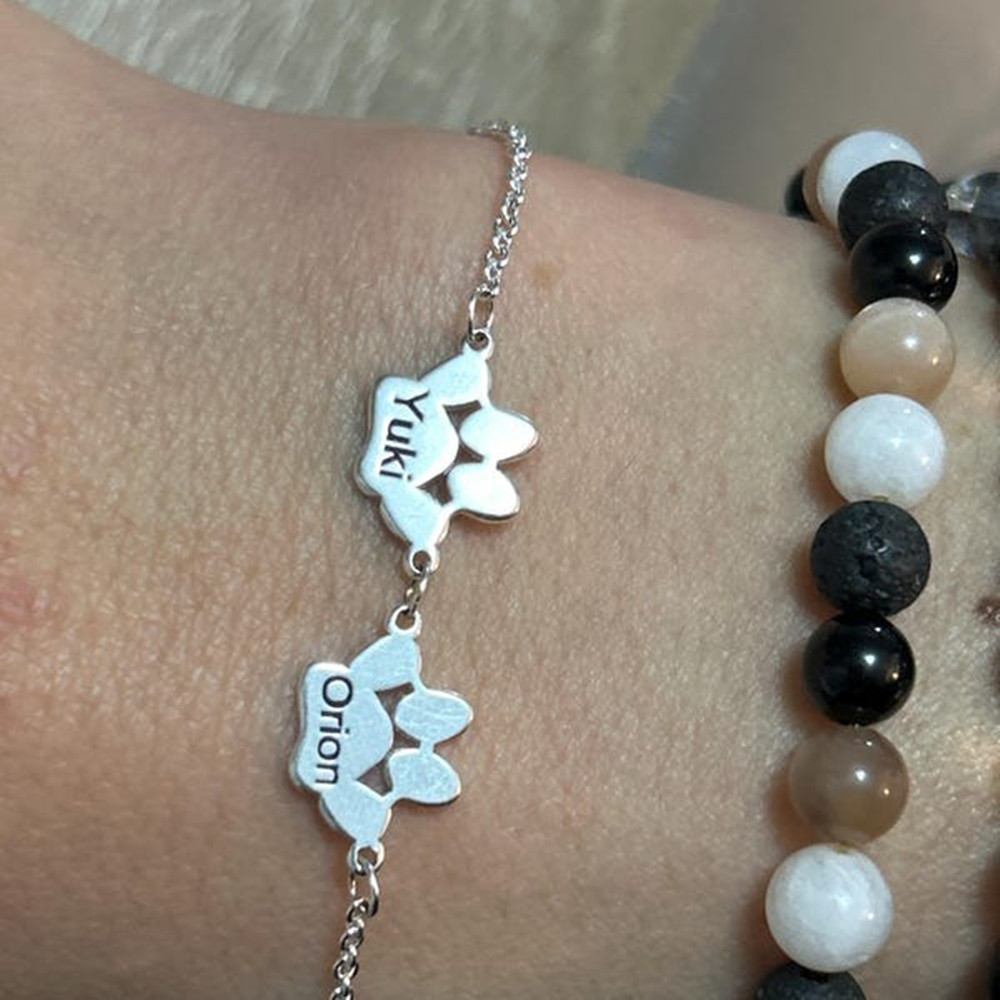 Anklet Foot Chain - カスタム足跡アンクレットブレスレット ステンレス鋼 1-4名刻印ジュエリー パーソナライズドッグキャットフットチェーン 恋人へのギフト 女性男性向け