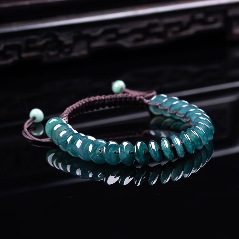 Charm Bracelet Beads - 天然の本物のエメラルドブルーウォーター算盤ビーズブレスレット ミャンマージェダイトネックレス ジュエリーチャーム デザイナーラグジュアリー レディース クオリティ証明書付き