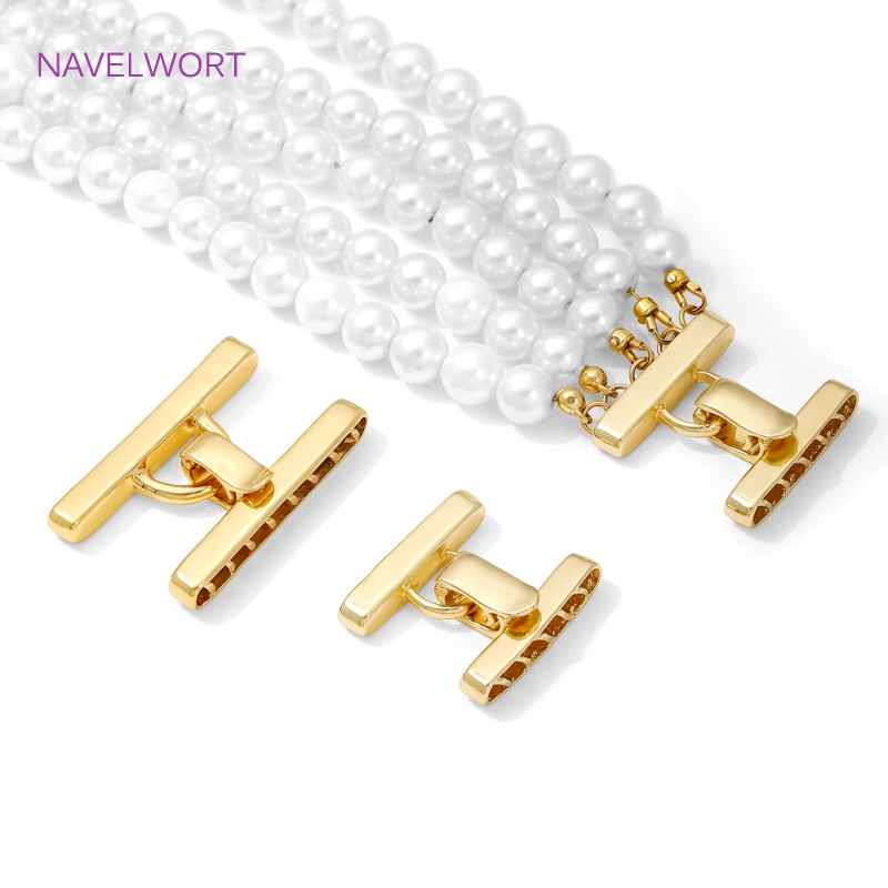 Pearl Necklace - マルチストランドネックレスクラスプ 18K ゴールドメッキパールクラスプコネクタ、真鍮ファスナー開閉ロッククラスプ、DIY ジュエリーアクセサリー