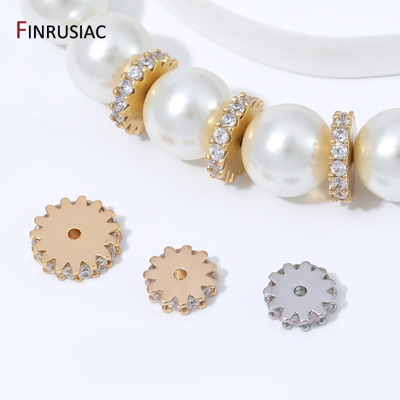 Pearl Necklace - 18K金メッキ真鍮ジルコンギアスペーサービーズ、フラットロンデルセパレータービーズ、DIYパールブレスレットネックレスジュエリーパーツ用