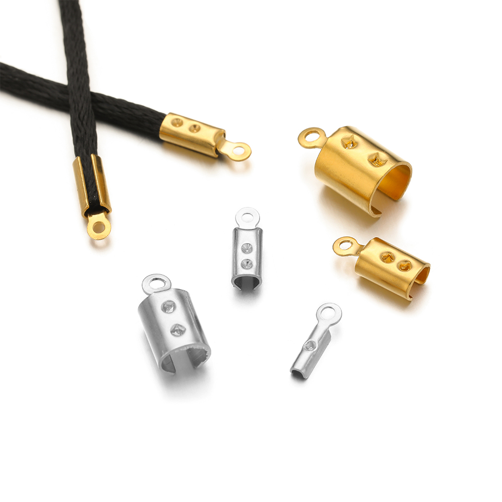 Charm Bracelet Beads - 50 個のステンレス鋼高品質圧着エンドビーズキャップレザーコードクリップ DIY ジュエリー作成ネックレスコネクタ用品