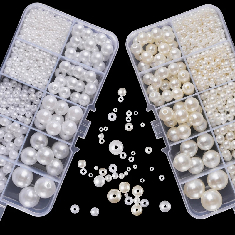 Pearl Necklace - 800個入り人工フェイクパール樹脂ビーズキット、丸型パールビーズ、穴あきルーズパール、DIYクラフトネックレスジュエリー用
