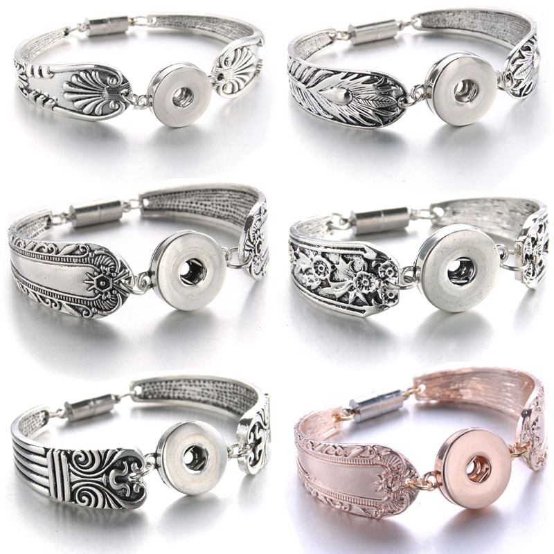 Vintage Jewelry Watches Women - 2018マグネットボヘミアンは、女性の宝石スナップジュエリーpulseras最新ヴィンテージ18ミリメートル金属スナップボタンブレスレット040906