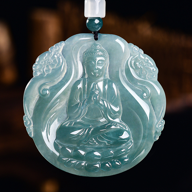 Necklace Pendant - 天然ビルマ翡翠仏陀ペンダントネックレス宝石本物の翡翠ヴィンテージデザイナージュエリー高級お守り女性へのギフト