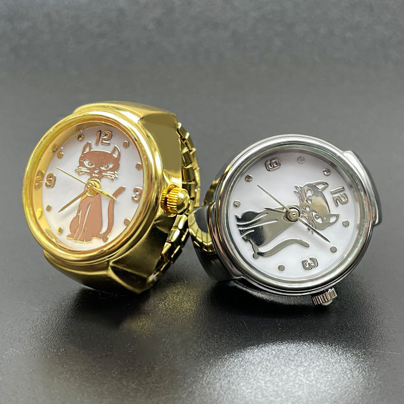 Vintage Jewelry Watches Women - Wlp-男性と女性のためのパンクファッションキャットダイヤルクォーツ時計,シンプルなフィンガーリング,弾性ストラップ,合金ジュエリー