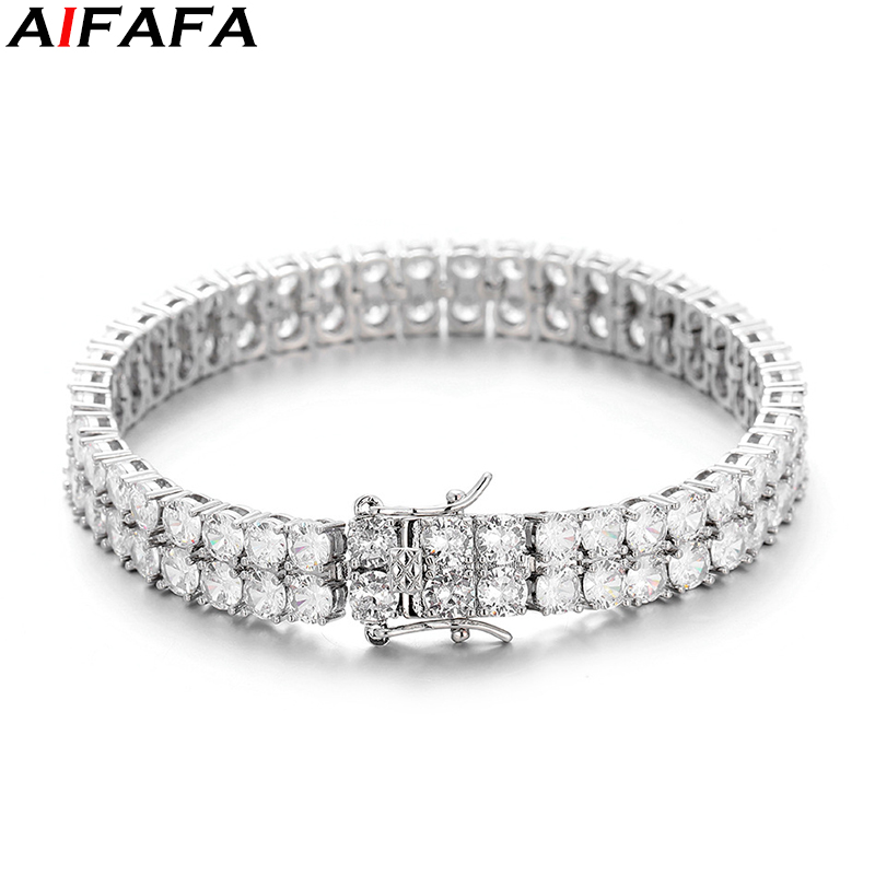 Tennis Bracelet Cubic - 2 行テニスチェーンブレスレットヒップホップ 3 ミリメートルフルストーンシルバーゴールド 2 色リストレットハンドチェーン美容ファッションジュエリーアクセサリー