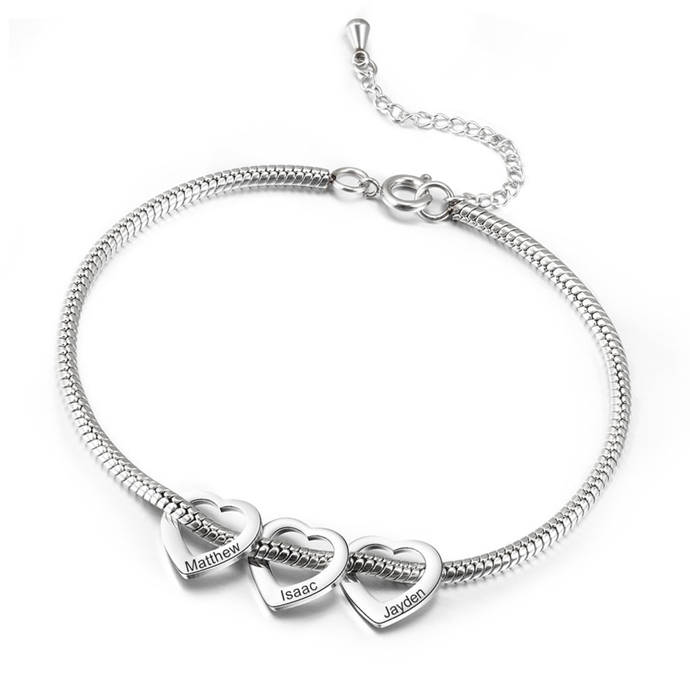 Anklet Foot Chain - PolishedPlus カスタム家族名ブレスレットアンクレットパーソナライズジュエリーステンレス鋼フットチェーンハートチャーム女性ママギフト