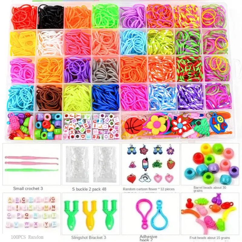 Charm Bracelet Beads - 4300個以上+32色の鮮やかなカラーゴムバンド詰め合わせ - ユニークなブレスレット、バングル、クラフトを作るためのビーズキット