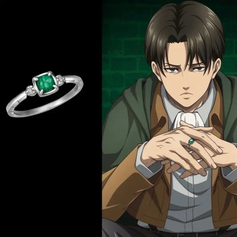 Levi Jewelry & Watches Inc - ファッション進撃の巨人リヴァイキャラクターイメージリング女性アニメアクセサリーグリーンジルコンシルバーカラーリング男性コスプレジュエリー
