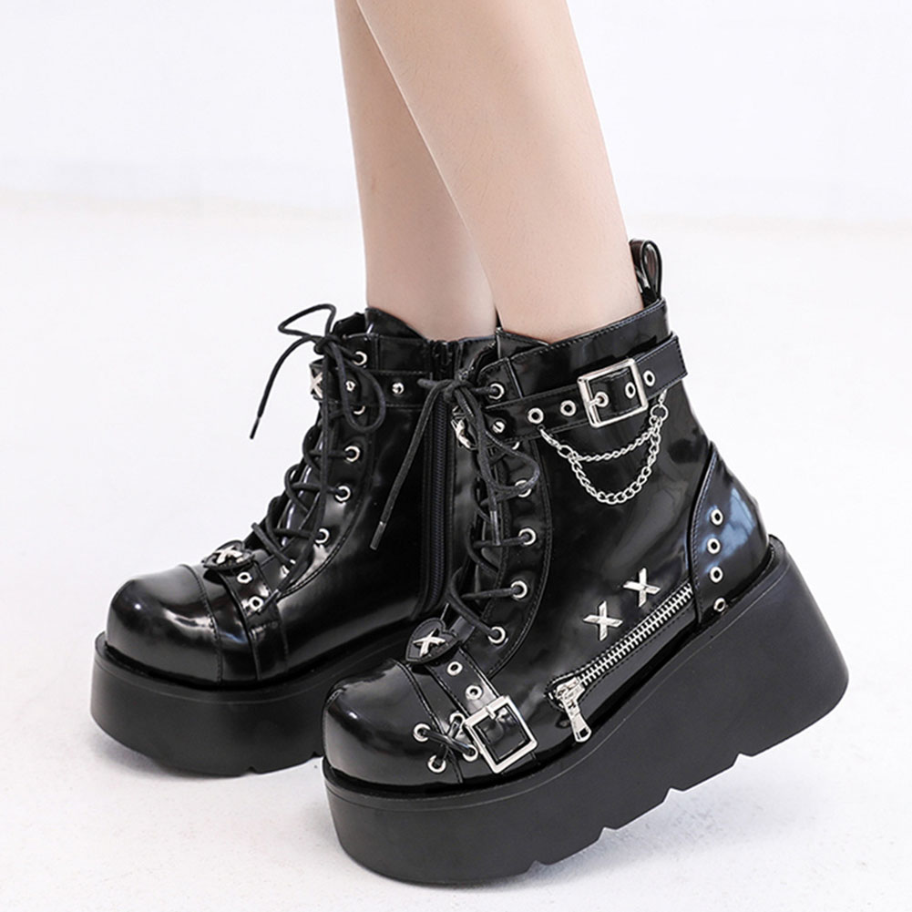 Anklet Foot Chain - 新品レディースゴスプラットフォームアンクルブーツファッションバックルジップリベットパンクウェッジハイヒールレディースブーツパーティーストリート女性用シューズ