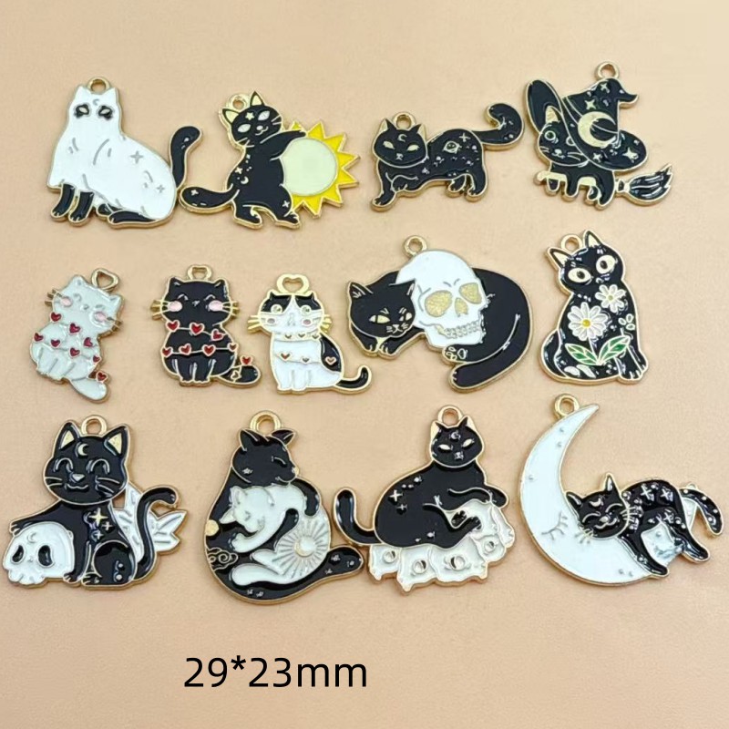 Charm Bracelet Beads - 10 個オリジナル合金エナメル黒猫チャームかわいい子猫ペンダントブレスレットイヤリングネックレス Diy ジュエリーメイク用