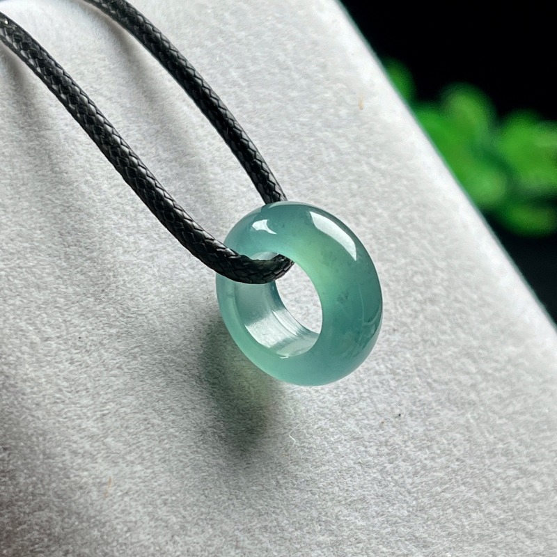 Necklace Pendant - 天然エメラルドブルーウォーターラッキービーズリングペンダントミャンマー翡翠ネックレスジュエリーチャームデザイナー高級ヴィンテージ証明書