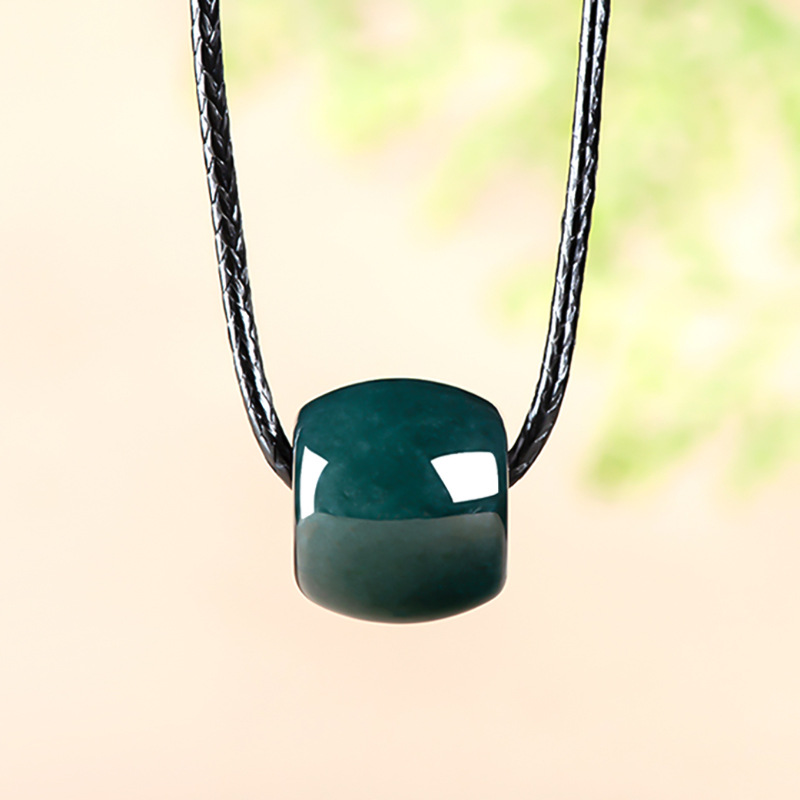 Necklace Pendant - 天然ミャンマー産エメラルドディープブルーウォーターロードコネクションビーズペンダントネックレス彫刻翡翠ジュエリーお守りギフト証明書