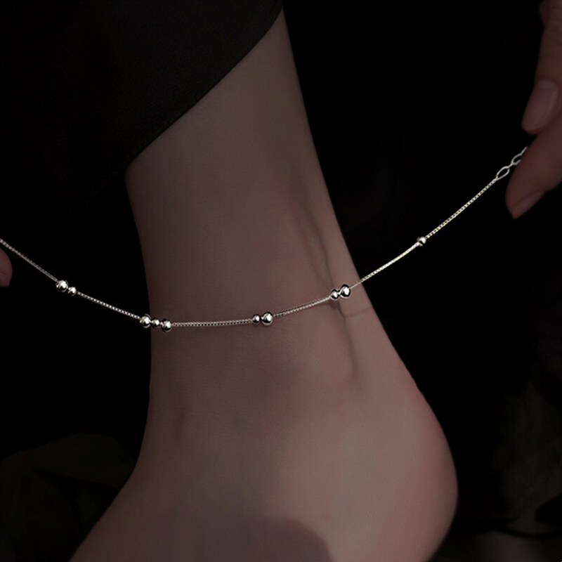Anklet Foot Chain - 925 スターリングシルバー幾何学的なラウンドビーズアンクルチェーン 2024 新しいセクシーなアンクルチェーンジュエリーファッションジュエリー誕生日ギフト