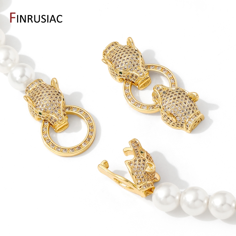 18K ゴールドメッキ真鍮象嵌ジルコンヒョウヘッドパールクラ - Pearl Necklace のレビューと価格
