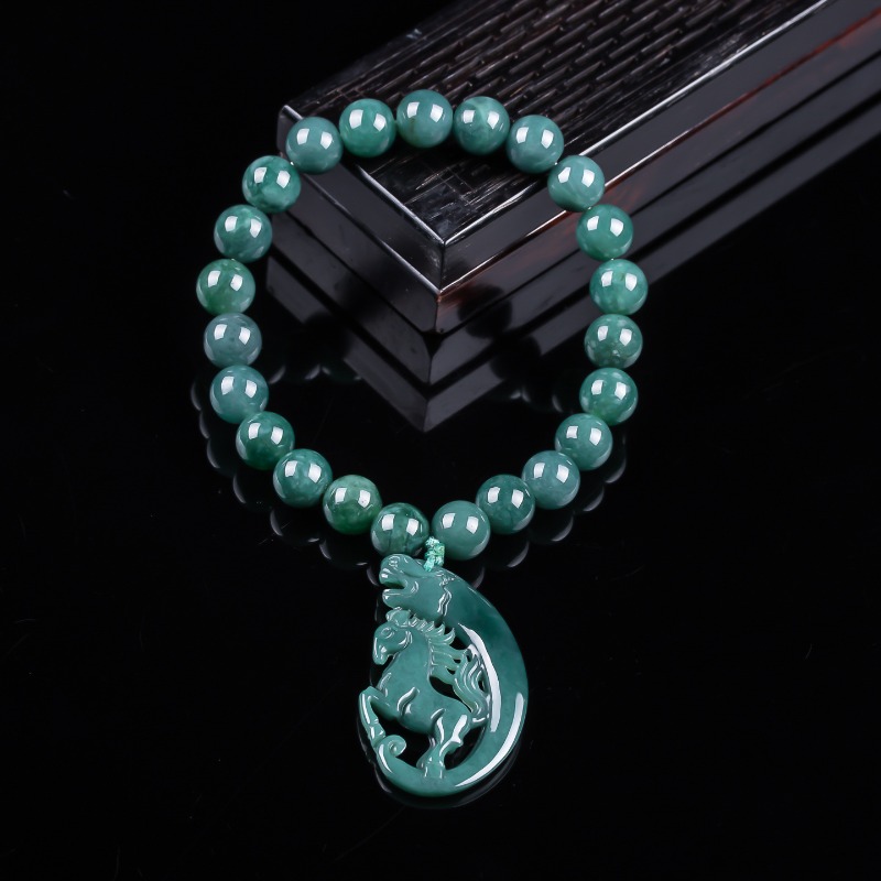 天然翡翠ブルーウォーター干支馬ビーズ手編みブレスレット高級ジ - Jewelry & Watches Vitopoulos のレビューと価格