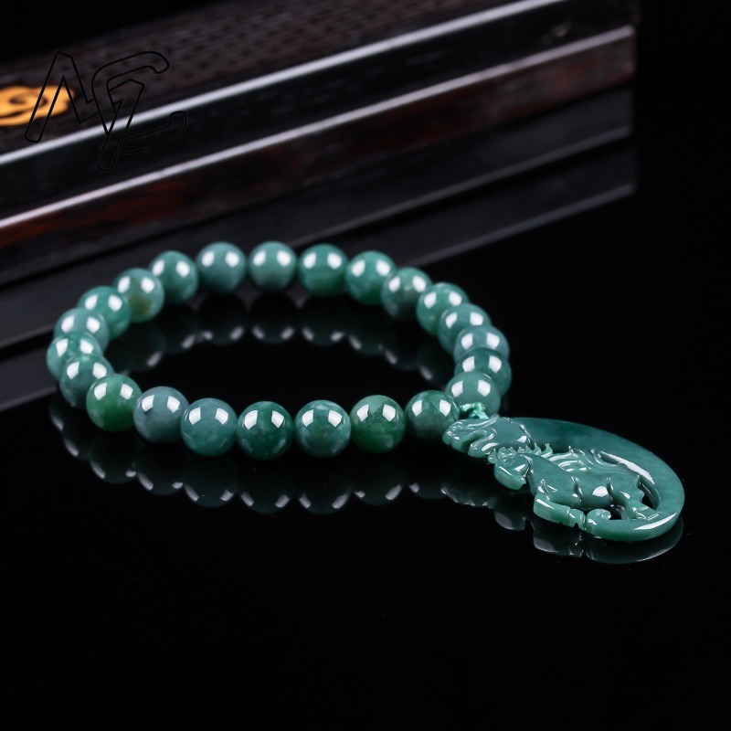 天然翡翠ブルーウォーター干支馬ビーズ手編みブレスレット高級ジ - Jewelry & Watches Vitopoulos のレビューと価格