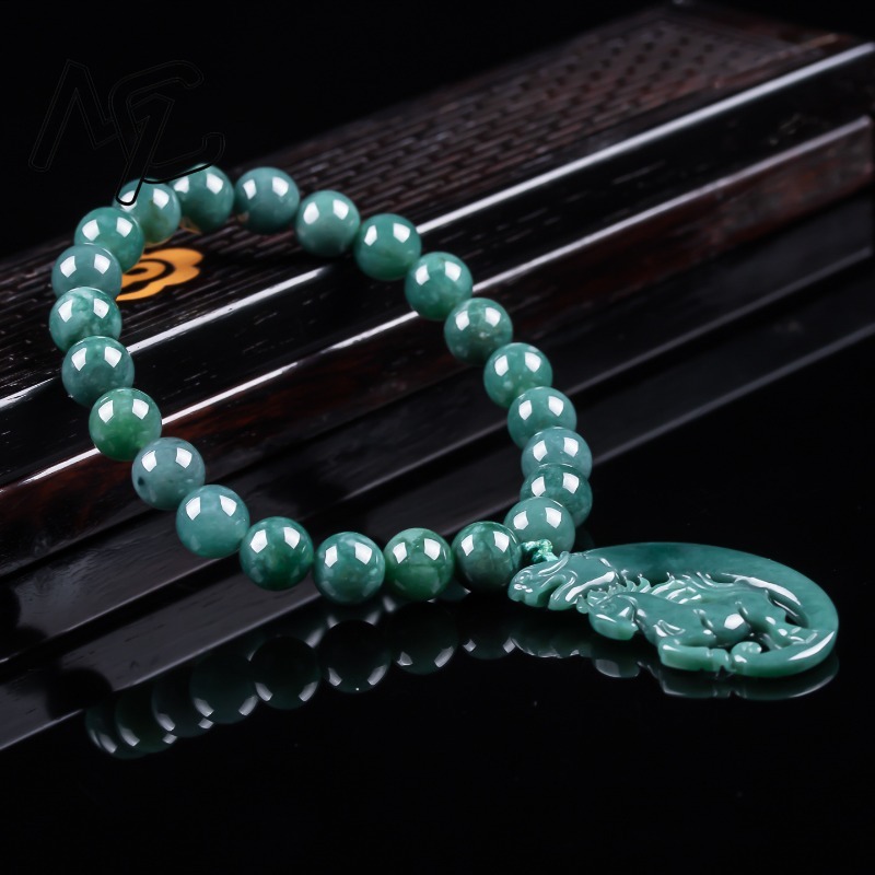 天然翡翠ブルーウォーター干支馬ビーズ手編みブレスレット高級ジ - Jewelry & Watches Vitopoulos のレビューと価格