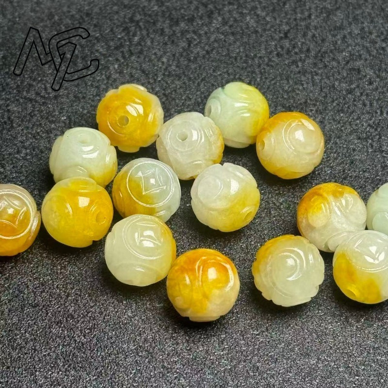 天然イエローエメラルドジェイド円形ビーズ5個セット DIYブ - Charm Bracelet Beads のレビューと価格