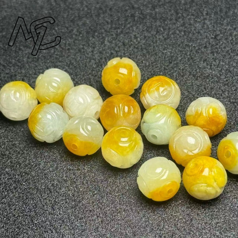 天然イエローエメラルドジェイド円形ビーズ5個セット DIYブ - Charm Bracelet Beads のレビューと価格