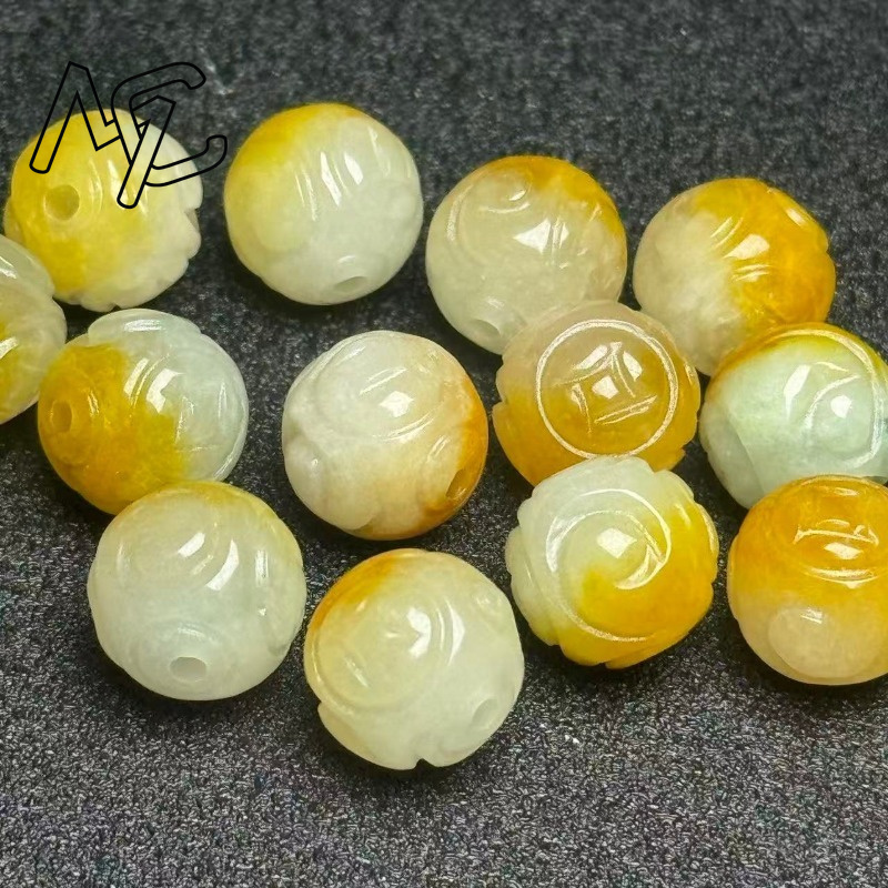 天然イエローエメラルドジェイド円形ビーズ5個セット DIYブ - Charm Bracelet Beads のレビューと価格
