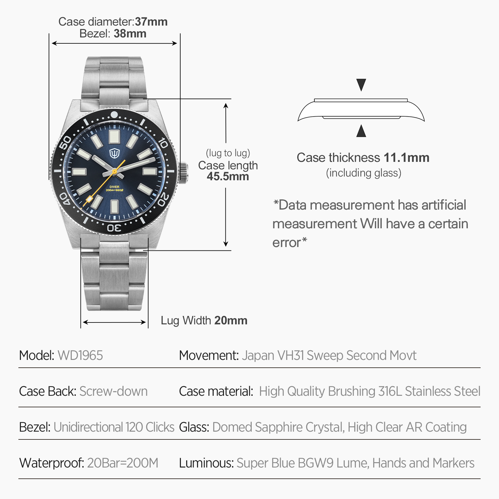 Watchdives 37 ミリメートル WD1965 V2 - Jewellery Watch のレビューと価格