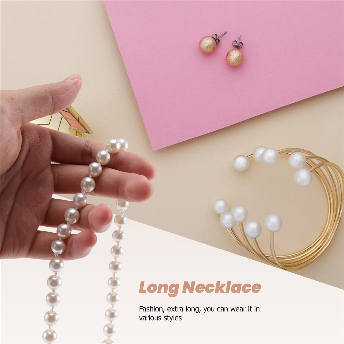 ABQR フェイクパール ロングセーターチェーンネックレス  - Pearl Necklace のレビューと価格