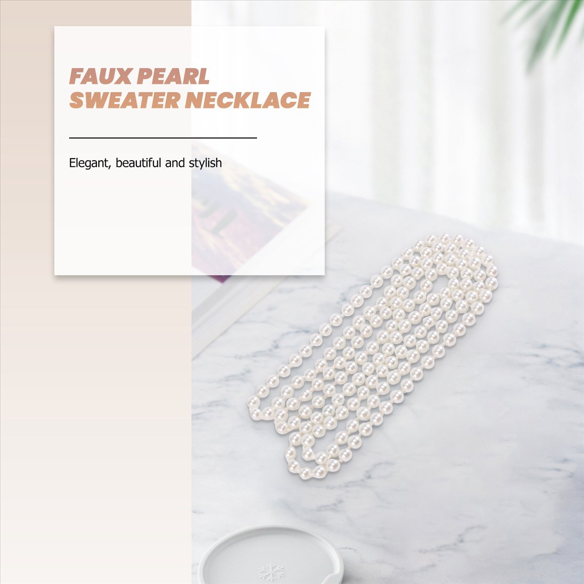 ABQR フェイクパール ロングセーターチェーンネックレス  - Pearl Necklace のレビューと価格