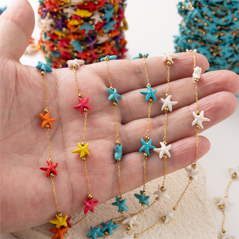 1メートルステンレス製ヒトデターコイズビーズダングルスターチ - Anklet Foot Chain のレビューと価格