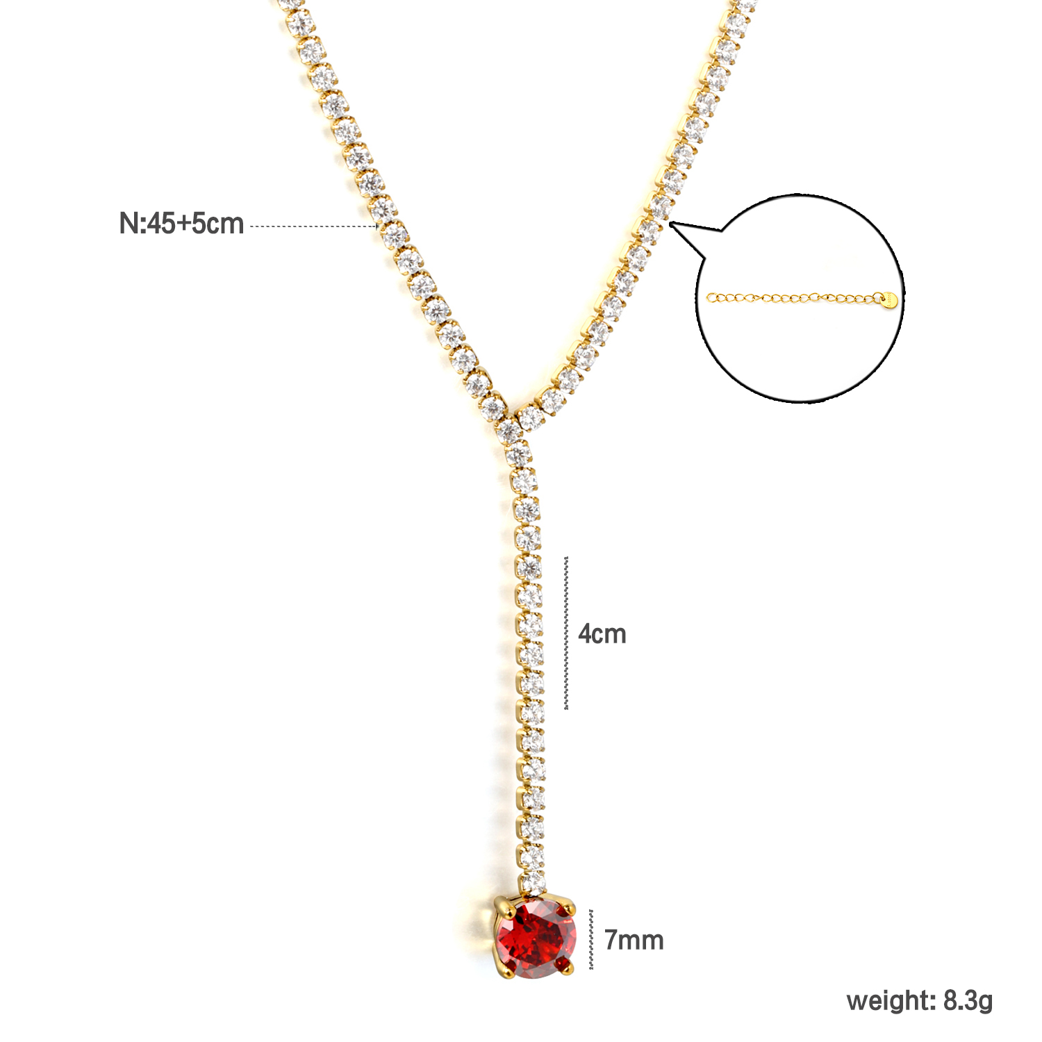 レッドキュービックジルコニア テニスネックレス ステンレスス - Tennis Bracelet Cubic のレビューと価格