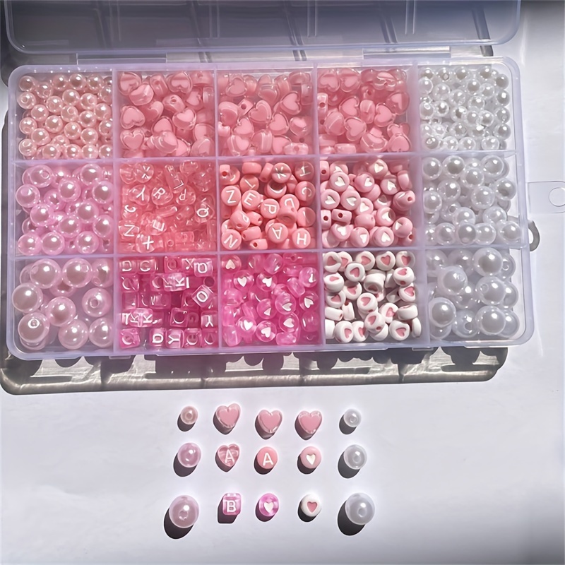10個入りピンクアルファベットボックス、アクリルビーズ、手作 - Charm Bracelet Beads のレビューと価格