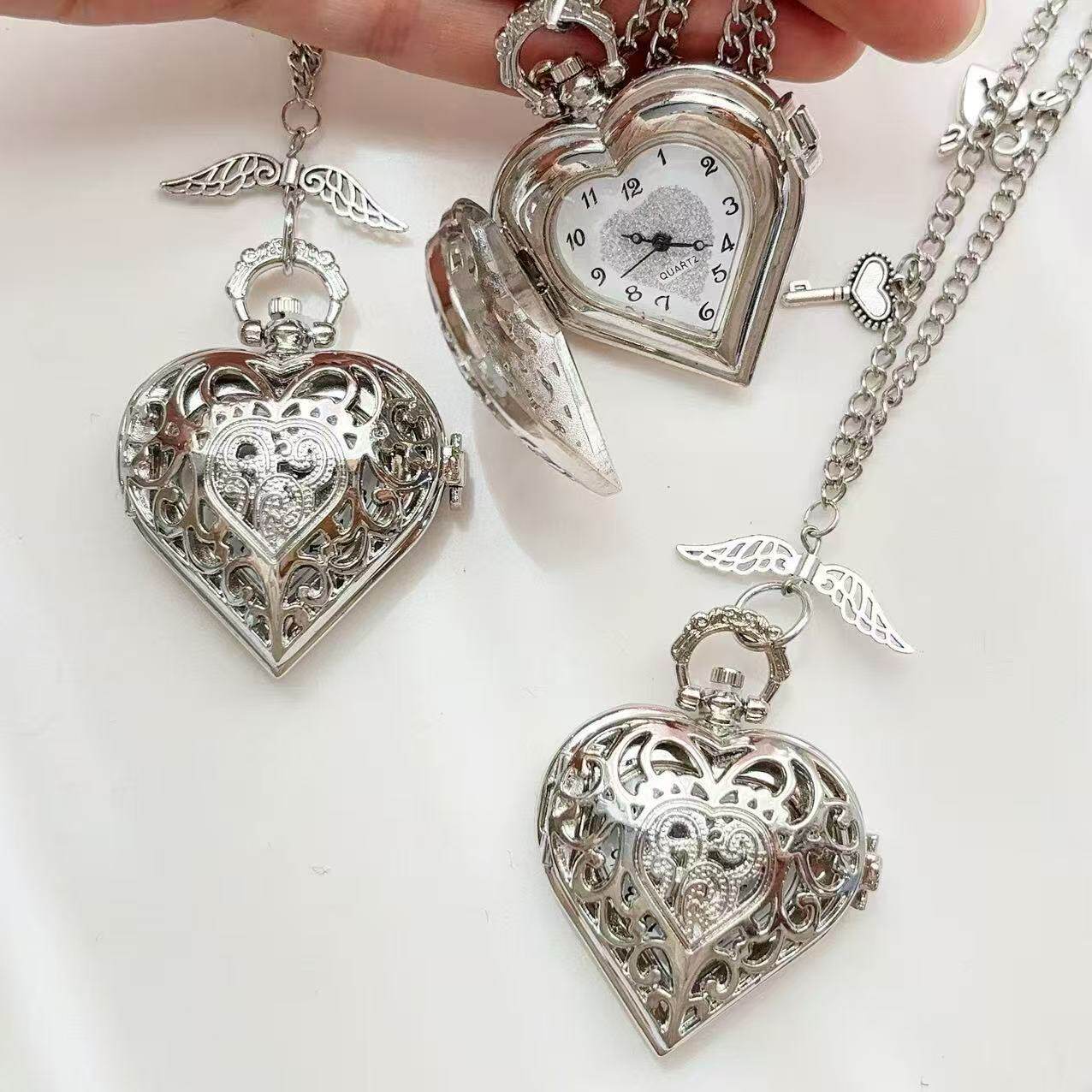 Y2K ホローハート懐中時計チェーンネックレスデザイン スチ - Vintage Jewelry Watches Women のレビューと価格