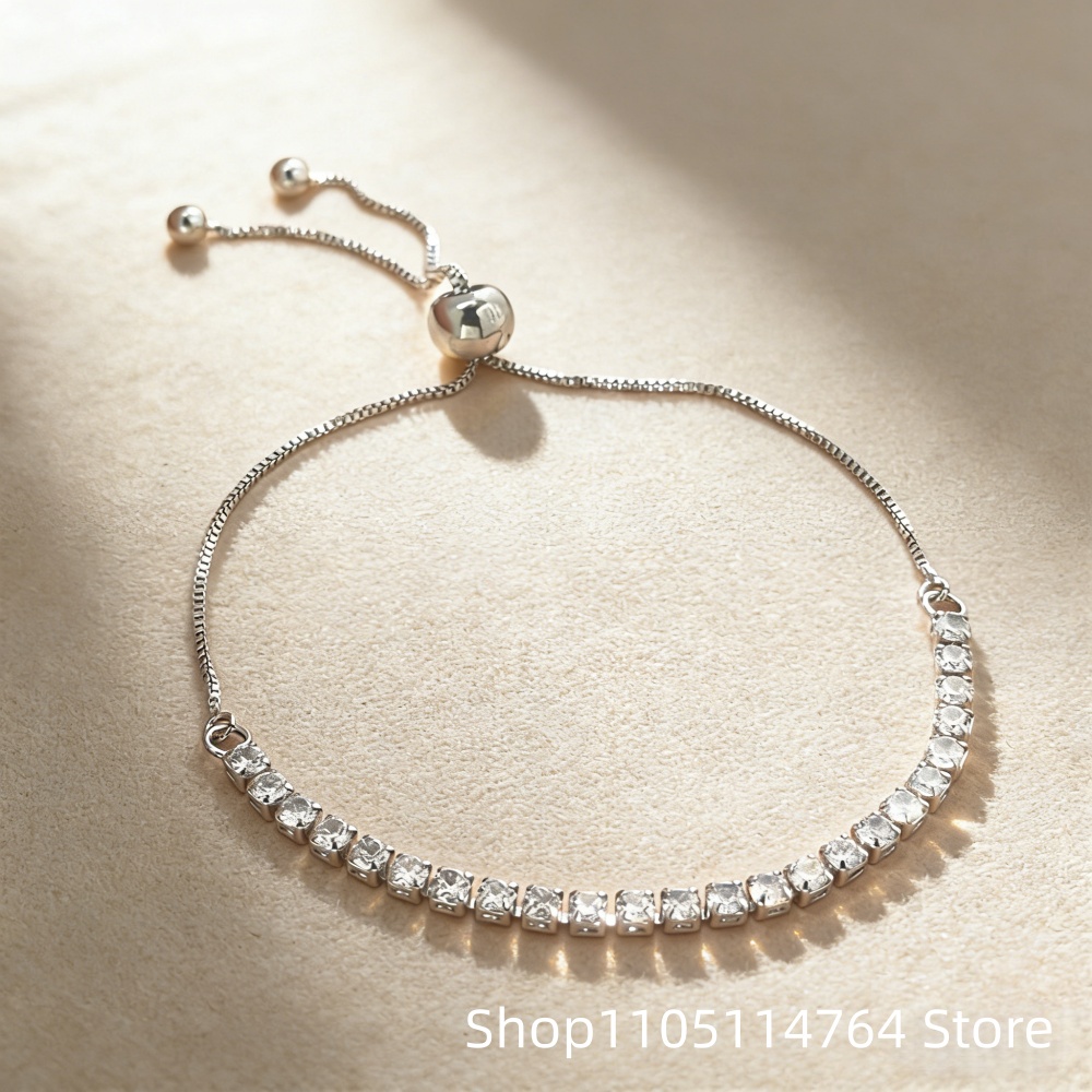 925 スターリングシルバーの調節可能なテニスブレスレット、 - Tennis Bracelet Cubic のレビューと価格