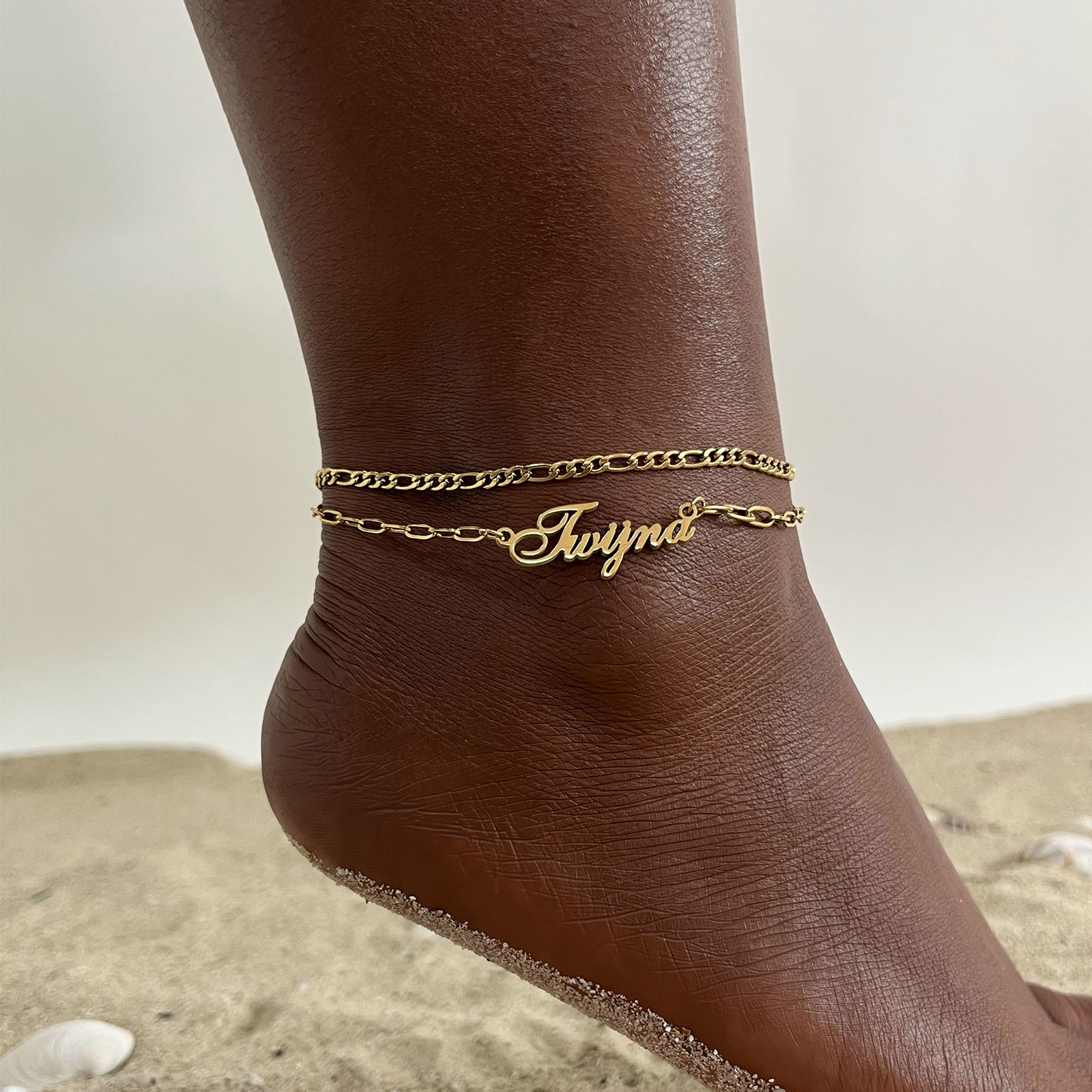 Vnox-女性用にカスタマイズされた名前のアンクレット,ゴー - Anklet Foot Chain のレビューと価格
