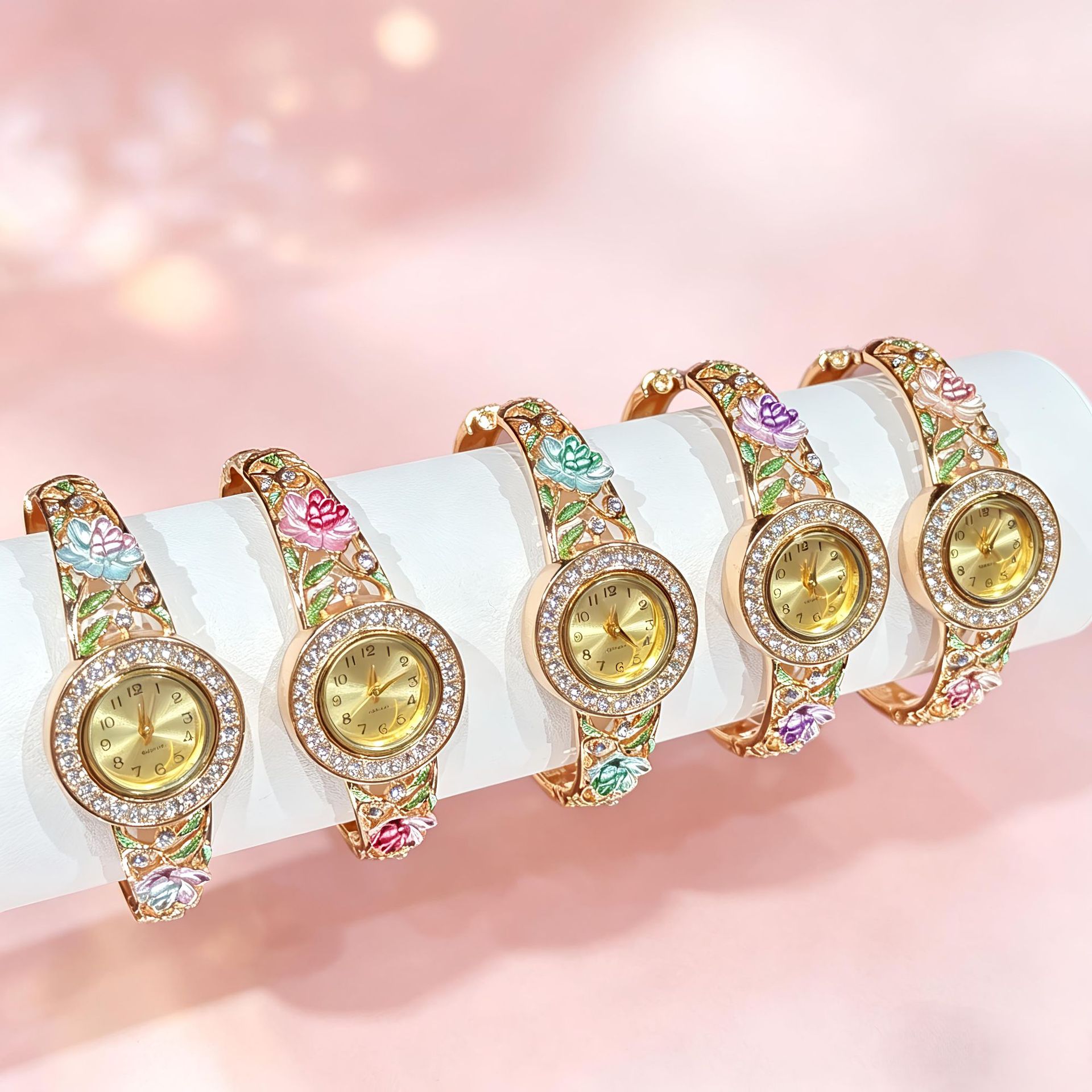 ヴィンテージゴールドエナメルフラワー腕時計 女性用 ホローラ - Vintage Jewelry Watches Women のレビューと価格