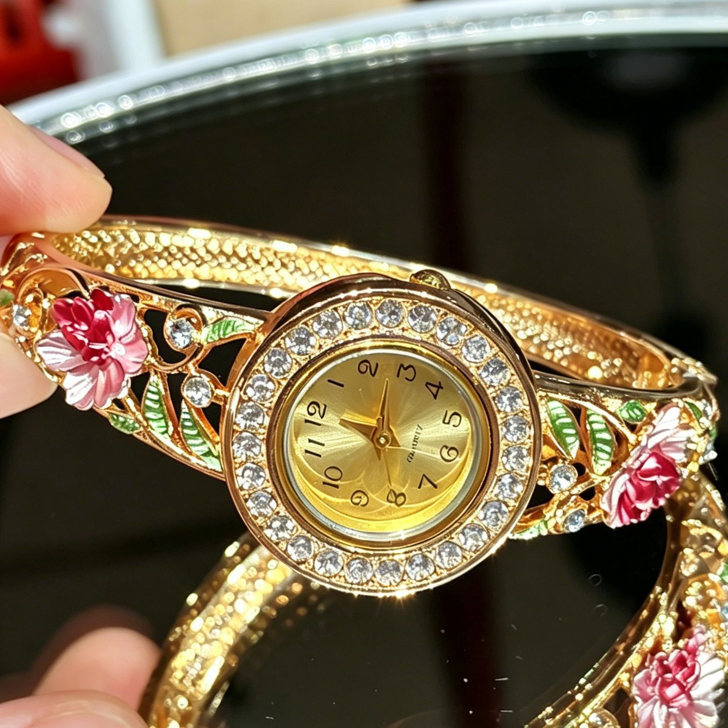 ヴィンテージゴールドエナメルフラワー腕時計 女性用 ホローラ - Vintage Jewelry Watches Women のレビューと価格