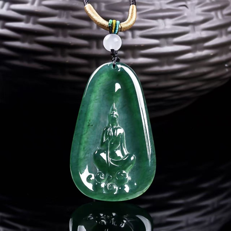 天然の本物のエメラルドブルー水仏ペンダント、ミャンマー産ジェ - Necklace Pendant のレビューと価格