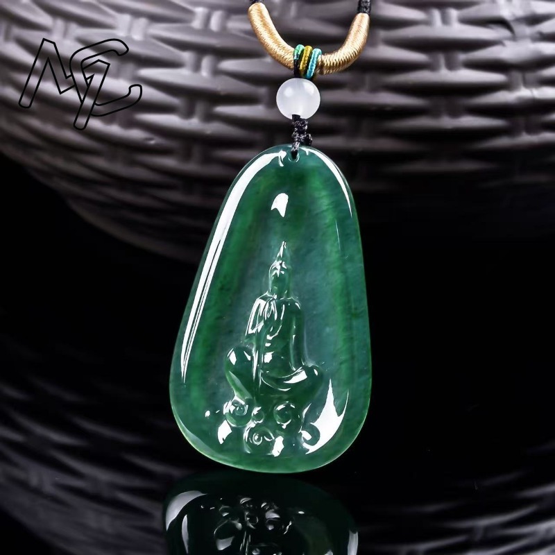 天然の本物のエメラルドブルー水仏ペンダント、ミャンマー産ジェ - Necklace Pendant のレビューと価格