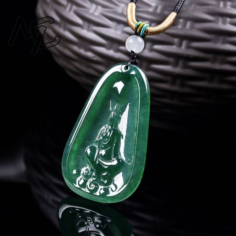 天然の本物のエメラルドブルー水仏ペンダント、ミャンマー産ジェ - Necklace Pendant のレビューと価格
