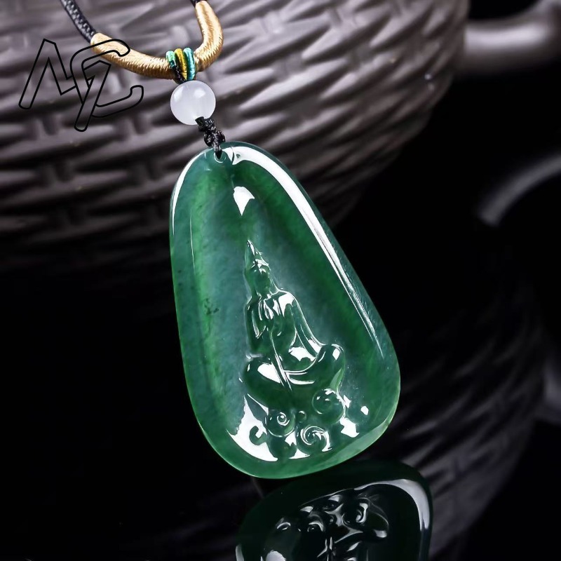 天然の本物のエメラルドブルー水仏ペンダント、ミャンマー産ジェ - Necklace Pendant のレビューと価格