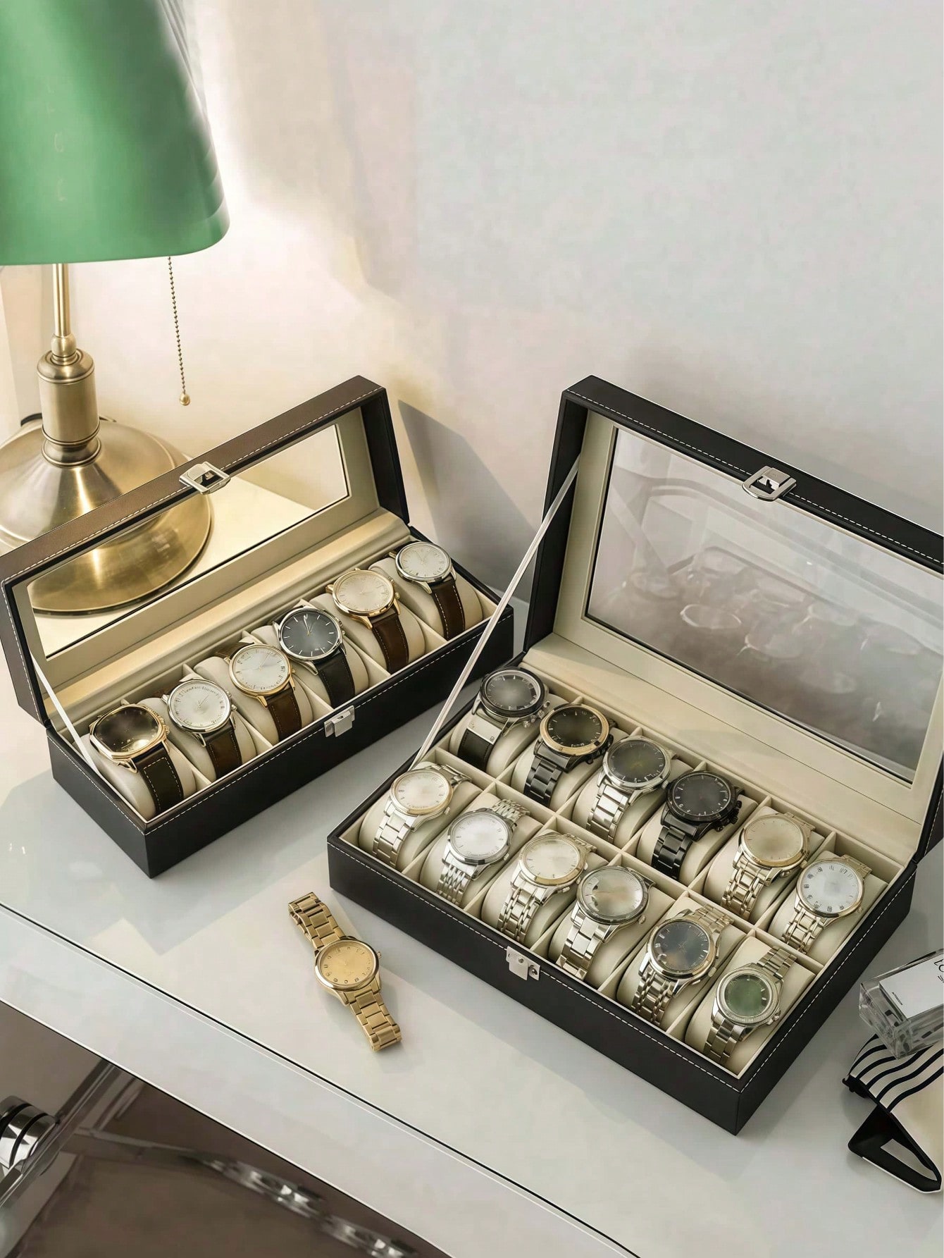 ロック付きレザー時計ボックス、大容量時計ディスプレイケース、 - Jewelry Style Watches のレビューと価格
