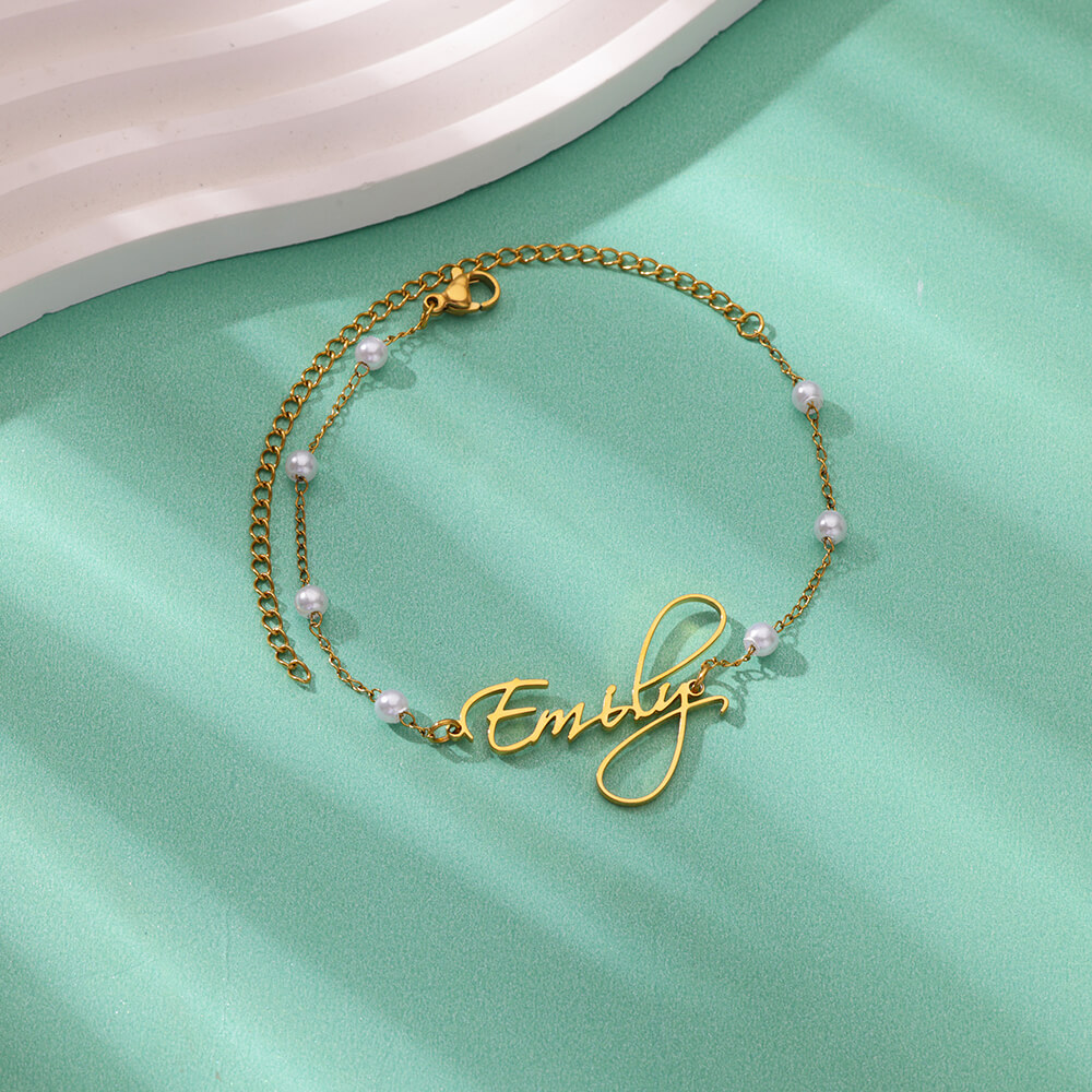 カスタム名アンクレット女性のためのステンレス鋼模造パールチェ - Anklet Foot Chain のレビューと価格