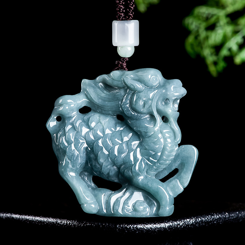 ビルマ翡翠麒麟ペンダントネックレス彫刻アミュレットビルマ翡翠 - Necklace Pendant のレビューと価格