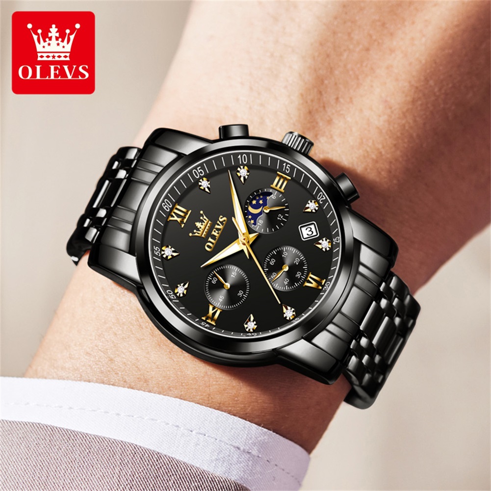 OLEVS 人気のメンズ腕時計ステンレススチールブラックムー - Jewelry Style Watches のレビューと価格