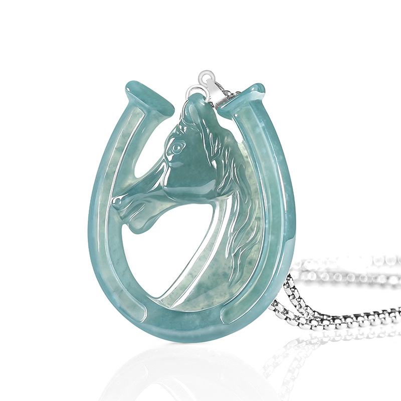 S925シルバー天然ブルーウォータージェイド馬蹄ペンダントネ - Necklace Pendant のレビューと価格