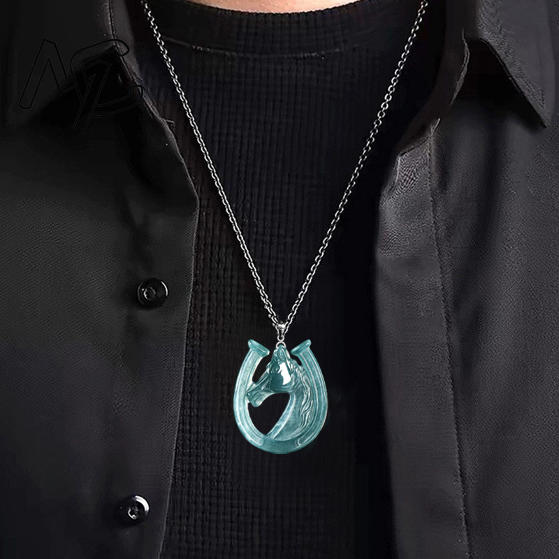 S925シルバー天然ブルーウォータージェイド馬蹄ペンダントネ - Necklace Pendant のレビューと価格